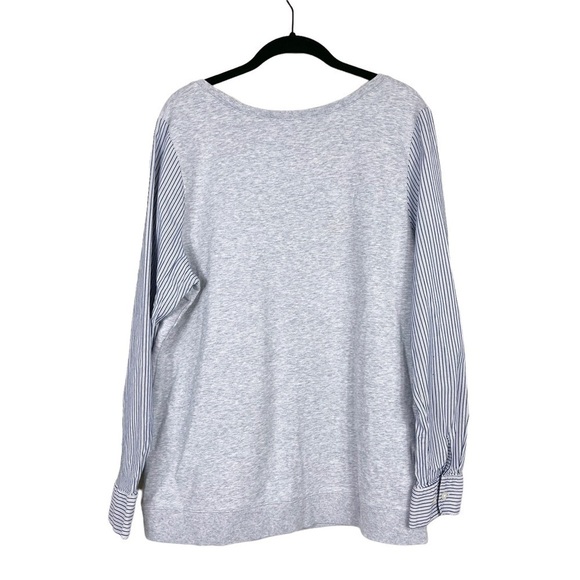 Lane Bryant Grey French Terry Mixed Media Striped Long Sleeve Top Size 14/16 - Picture 4 of 5